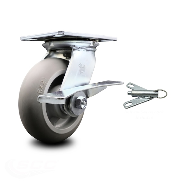 6 Inch Thermoplastic Rubber Caster with Ball Bearing and Brake/Swivel Lock SCC